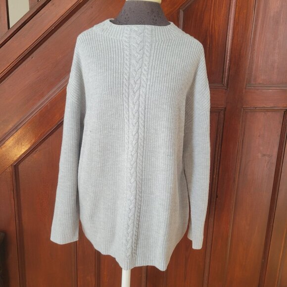 Talbots Womens Gray Cable Knit Sweater XL 70% Nylon 30% Lambs Wool NWT - Picture 1 of 9